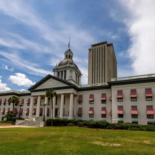 Top-down image of a construction site in Tallahassee with fresh concrete being poured and visible rebar grid